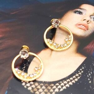 NWT Minimalist Crystal Gold Jacket Hoop Earrings